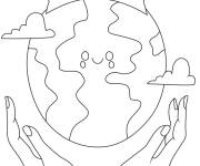 Coloriage Les mains prot&egrave;ge notre plan&egrave;te Terre 