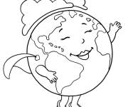 Coloriage Notre plan&egrave;te Terre avec visage