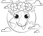 Coloriage Plan&egrave;te Terre avec une couronne de fleurs