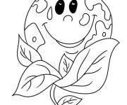 Coloriage Plan&egrave;te Terre bouton floral