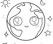 Coloriage Plan&egrave;te terre kawaii facile
