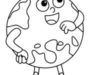 Coloriage Plan&egrave;te Terre souriante heureuse pour enfant