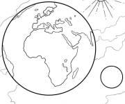 Coloriage Plan&egrave;te Terre tourne autour du soleil