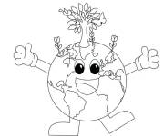 Coloriage Terre avec visage mignon c&eacute;l&egrave;bre la journ&eacute;e le 22 Avril