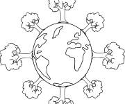 Coloriage Terre et la valeur des arbres pour le jour de la Terre