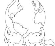 Coloriage Terre sur une tortue et &eacute;l&eacute;phant nature