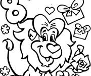 Coloriage 8 Mars de la journ&eacute;e de la femme avec un lion