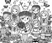 Coloriage Bouquets de fleurs pour les femmes en leur journ&eacute;e
