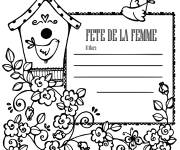 Coloriage Carte de v&oelig;ux nichoir pour la journ&eacute;e de la femme