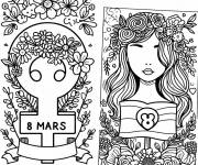 Coloriage Carte postale de la journ&eacute;e de la femme magnifique