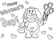 Coloriage Chien mignon apporte des fleurs pour la journ&eacute;e de la femme