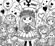 Coloriage Des ballons et des c&oelig;urs pour la journ&eacute;e de la femme