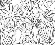 Coloriage Des fleurs et une fille pour la journ&eacute;e de la femme