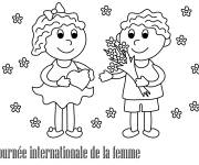 Coloriage Enfants c&eacute;l&egrave;brent la Journ&eacute;e de la femme