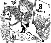 Coloriage Femme portant le drapeau de la f&ecirc;te du 8 Mars