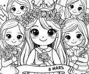 Coloriage Femmes kawaii pendant leur journ&eacute;e