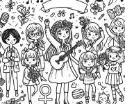 Coloriage F&ecirc;te et musique pendant la journ&eacute;e de la femme