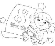 Coloriage Fille c&eacute;l&egrave;bre la journ&eacute;e de la femme