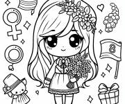 Coloriage Fille chibi journ&eacute;e internationale de la femme