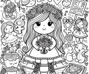 Coloriage Fille mignonne et Journ&eacute;e de la femme