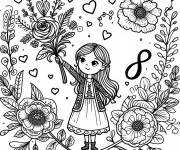 Coloriage Fleurs amour le 8 Mars, journ&eacute;e des femmes
