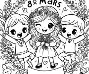 Coloriage Gar&ccedil;ons et filles f&eacute;licitent la journ&eacute;e de la femme