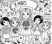 Coloriage Illustration de la journ&eacute;e de la femme en noir et blanc