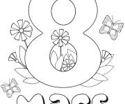 Coloriage Journ&eacute;e de la femme 8 mars avec des motifs