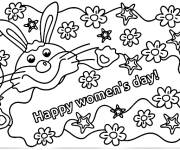 Coloriage et dessins gratuit Lapin et fleurs pour la journ&eacute;e de la femme à imprimer