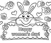 Coloriage Lapin mignon pour la journ&eacute;e de la femme