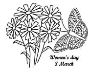 Coloriage Papillon et fleurs pour la journ&eacute;e de la femme