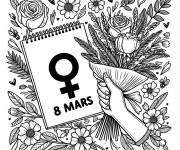 Coloriage Rappelons nous de la date de la journée de la femme 8 mars