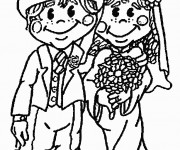 Coloriage Couple marié tout souriant