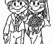 Coloriage Couple mari&eacute; tout souriant
