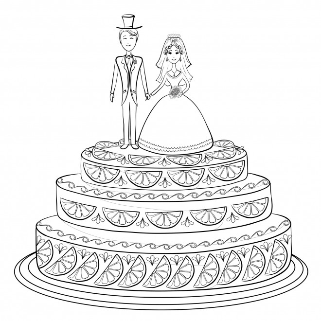 Coloriage et dessins gratuits Gâteau de Mariage à décorer à imprimer