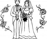 Coloriage Image de Mariage entourée avec des fleurs