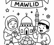 Coloriage C&eacute;l&eacute;bration des enfants de Mawlid avec les cookies