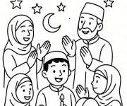 Coloriage Colorie l'illustration de la famille et G&acirc;teau pour le Mawlid