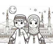 Coloriage Enfants musulmans heureux au Mawlid