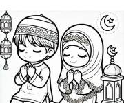 Coloriage Enfants priant pendant le Mawlid