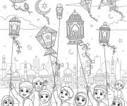Coloriage Enfants volant le cerf volant au Mawlid