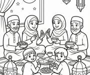 Coloriage Famille au diner la nuit de Mawlid