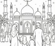 Coloriage Famille c&eacute;l&egrave;bre la f&ecirc;te Mawlid ensemble