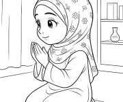 Coloriage Fille au pri&egrave;re la nuit de Mawlid