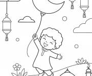 Coloriage Garcon avec ballon en croissant pendant le Mawlid