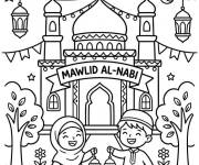 Coloriage Gar&ccedil;on et fille heureux au Mawlid