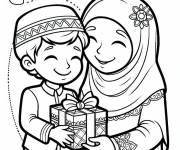 Coloriage Garcon offre un cadeau &agrave; maman pendant le Mawlid