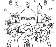 Coloriage Gar&ccedil;ons et fille avec des drapeaux pour f&ecirc;te Mawlid