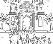 Coloriage Gens qui f&ecirc;tent la f&ecirc;te de Mawlid