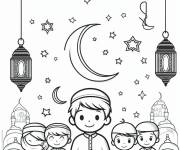 Coloriage Groupe d'enfants c&eacute;l&eacute;brant le Mawlid